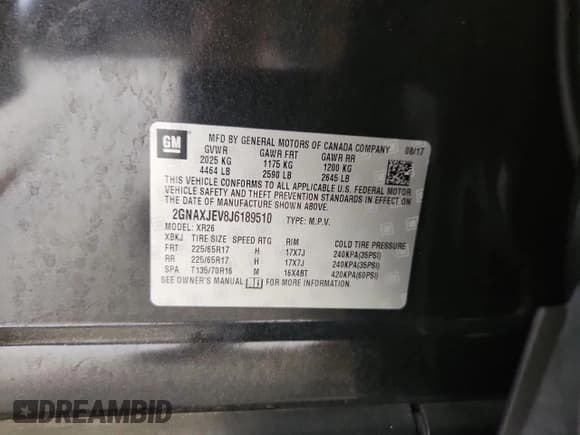 ✅ 2018 Chevrolet Equinox LT • VIN: 2GNAXJEV8J6189510 • Лот: 82136095. Опубликован ранее на Copart с пробегом 121 465 миль. Бесплатный доступ к архиву аукционных продаж из США и подробный отчёт об истории автомобиля на DreamBid. Изображение 13.