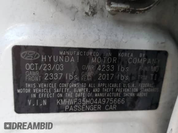 2004 Hyundai Sonata GLS с VIN KMHWF35H04A975666, выставлен на аукционе Copart как лот 82175544 с пробегом 175 568 миль миль и Списание • Salvage title. История ставок и продаж доступна на DreamBid. Изображение 13.