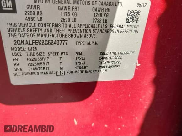 2012 Chevrolet Equinox LTZ z VIN 2GNALFEK3C6349777, wystawiony jako Copart lot #90236775 z przebiegiem 118 633 mil mil oraz Szkoda całkowita • Salvage title. Historia ofert i sprzedaży dostępna na DreamBid. Obrazek 14.