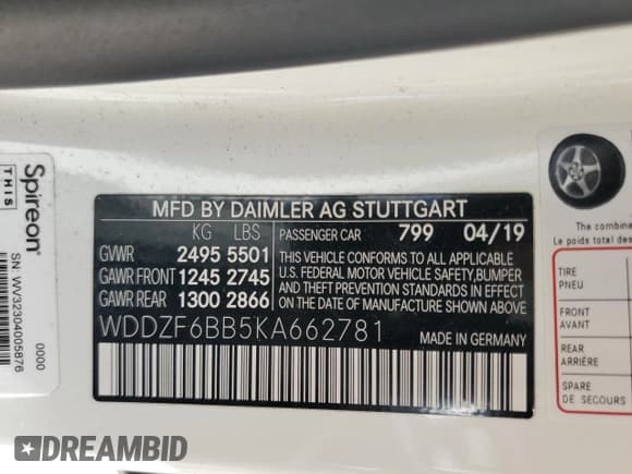 ✅ 2019 Mercedes-Benz E 53 AMG • VIN: WDDZF6BB5KA662781 • Lot: 48910495. Listed on Copart with 133,146 mi. Free auction sales archive from the USA and detailed vehicle history report at DreamBid. Image 12.