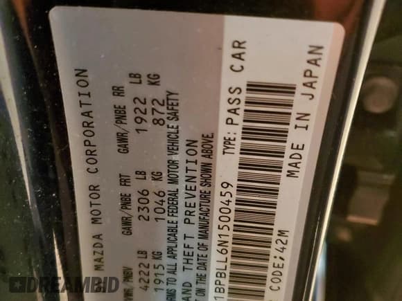 ✅ 2022 Mazda 3 Preferred • VIN: JM1BPBLL6N1500459 • Lot: 90393785. Listed on Copart with 53,106 mi. Free auction sales archive from the USA and detailed vehicle history report at DreamBid. Image 12.