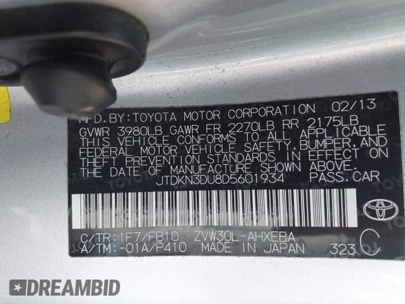 ✅ 2013 Toyota Prius Four • VIN: JTDKN3DU8D5601934 • Lot: 43440276. Listed on IAAI with 158,177 mi. Free auction sales archive from the USA and detailed vehicle history report at DreamBid. Image 9.