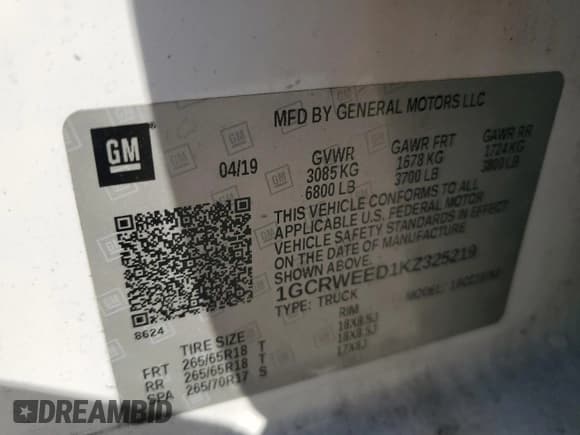 ✅ 2019 Chevrolet Silverado 1500 • VIN: 1GCRWEED1KZ325219 • Лот: 59885885. Опубликован ранее на Copart с пробегом 114 371 миль. Бесплатный доступ к архиву аукционных продаж из США и подробный отчёт об истории автомобиля на DreamBid. Изображение 13.