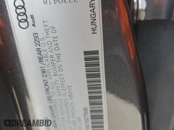 ✅ 2016 Audi A3 Premium • VIN: WAUB8GFF0G1027500 • Lot: 89694555. Listed on Copart with 96,231 mi. Free auction sales archive from the USA and detailed vehicle history report at DreamBid. Image 12.