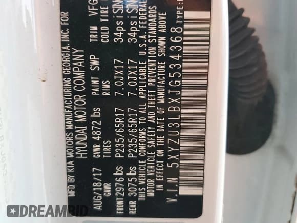 ✅ 2018 Hyundai Santa Fe 2.4L • VIN: 5XYZU3LBXJG534368 • Lot: 92224595. Wystawiony na Copart z przebiegiem 84 290 mil. Bezpłatny archiwum sprzedaży aukcyjnych z USA i szczegółowy raport historii pojazdu na DreamBid. Zdjęcie 13.