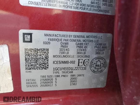 ✅ 2020 Chevrolet Silverado 1500 RST • VIN: 1GCUYEED1LZ277338 • Lot: 82758465. Listed on Copart with 98,118 mi. Free auction sales archive from the USA and detailed vehicle history report at DreamBid. Image 12.