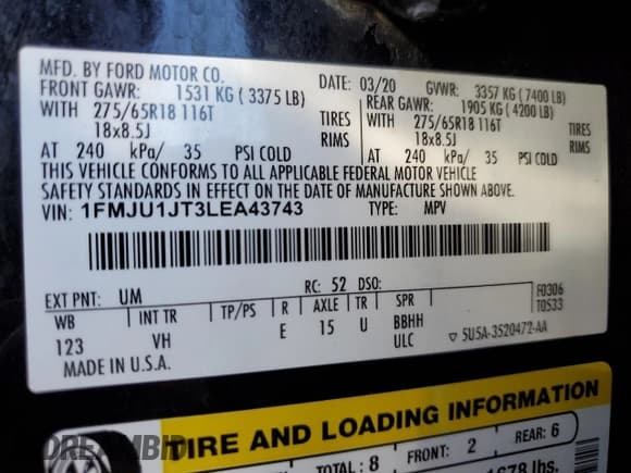 ✅ 2020 Ford Expedition XLT • VIN: 1FMJU1JT3LEA43743 • Лот: 89546175. Опубликован ранее на Copart с пробегом 104 683 миль. Бесплатный доступ к архиву аукционных продаж из США и подробный отчёт об истории автомобиля на DreamBid. Изображение 13.