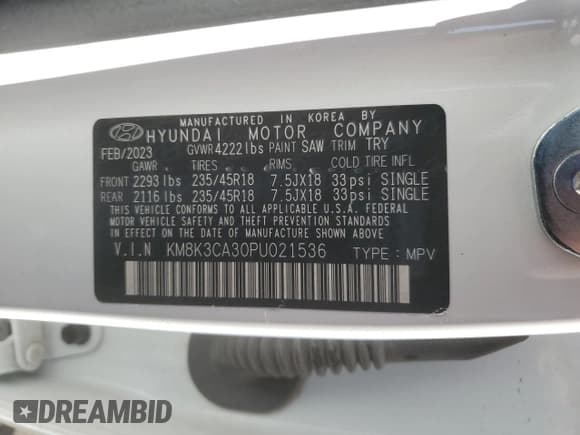 ✅ 2023 Hyundai Kona N Line • VIN: KM8K3CA30PU021536 • Лот: 70814904. Опубликован ранее на Copart с пробегом 31 998 миль. Бесплатный доступ к архиву аукционных продаж из США и подробный отчёт об истории автомобиля на DreamBid. Изображение 13.