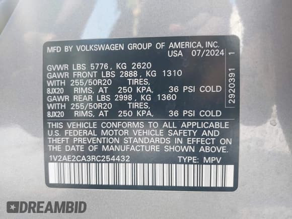 ✅ 2024 Volkswagen Atlas SEL R-Line • VIN: 1V2AE2CA3RC254432 • Lot: 43197393. Wystawiony na IAAI z przebiegiem 29 484 mil. Bezpłatny archiwum sprzedaży aukcyjnych z USA i szczegółowy raport historii pojazdu na DreamBid. Zdjęcie 9.