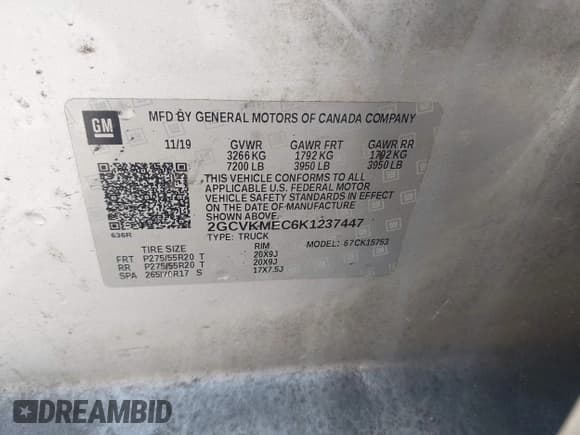 ✅ 2019 Chevrolet Silverado 1500 Custom • VIN: 2GCVKMEC6K1237447 • Lot: 43663630. Listed on IAAI with 69,267 mi. Free auction sales archive from the USA and detailed vehicle history report at DreamBid. Image 9.