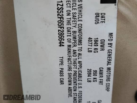 ✅ 2005 Chevrolet Malibu • VIN: 1G1ZS52F65F286644 • Lot: 82719244. Wystawiony na Copart z przebiegiem 159 764 mil mil. Skorzystaj z bezpłatnego archiwum sprzedaży aukcyjnych z USA i zobacz szczegółowy raport historii pojazdu na DreamBid. Zdjęcie 15.