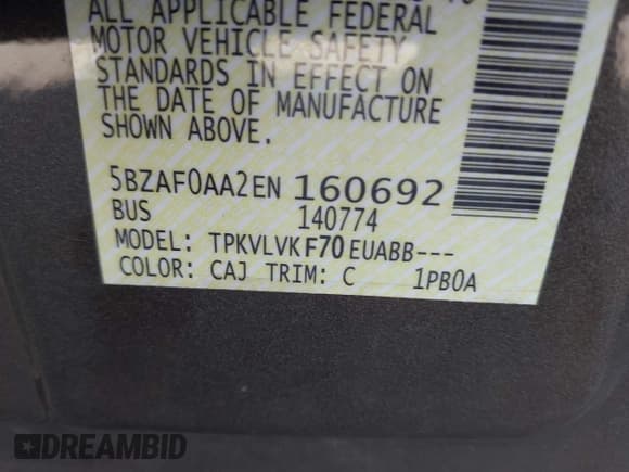 ✅ 2014 Nissan NV SL • VIN: 5BZAF0AA2EN160692 • Lot: 43695970. Listed on IAAI with 200,997 mi. Free auction sales archive from the USA and detailed vehicle history report at DreamBid. Image 9.
