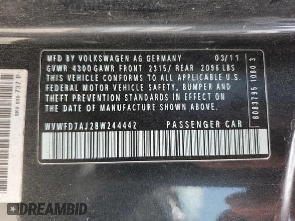 ✅ 2011 Volkswagen Golf GTI PZEV • VIN: WVWFD7AJ2BW244442 • Лот: 63821305. Опубликован ранее на Copart с пробегом 129 113 миль. Бесплатный доступ к архиву аукционных продаж из США и подробный отчёт об истории автомобиля на DreamBid. Изображение 12.