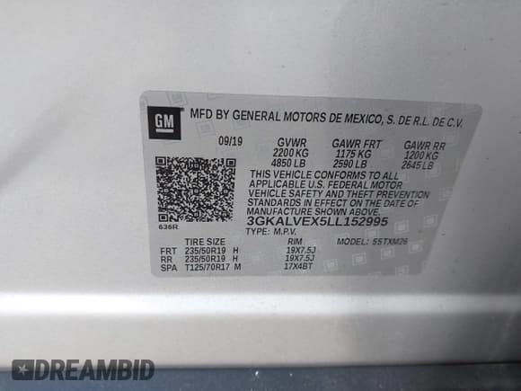 ✅ 2020 GMC Terrain SLT • VIN: 3GKALVEX5LL152995 • Lot: 43168626. Listed on IAAI with 72,007 mi. Free auction sales archive from the USA and detailed vehicle history report at DreamBid. Image 9.