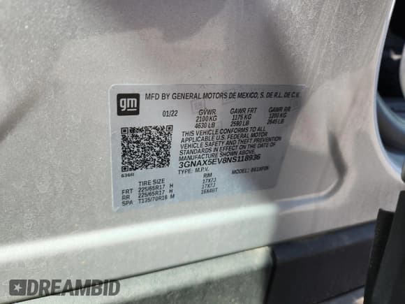 ✅ 2022 Chevrolet Equinox LS • VIN: 3GNAX5EV8NS118936 • Lot: 84184195. Listed on Copart with 40,380 mi. Free auction sales archive from the USA and detailed vehicle history report at DreamBid. Image 13.