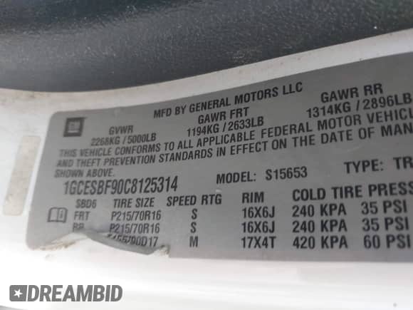 2012 Chevrolet Colorado Work Truck with VIN 1GCESBF90C8125314, listed as a IAAI auction lot 42125523 with Not provided miles and . Bid and sale history available at DreamBid. Image 9.