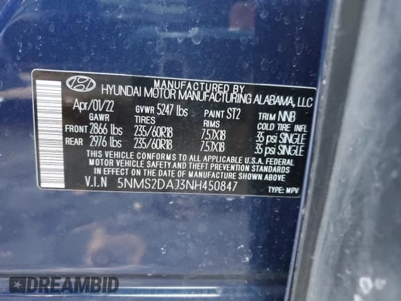 ✅ 2022 Hyundai Santa Fe SEL • VIN: 5NMS2DAJ3NH450847 • Лот: 37769303. Опубликован ранее на Copart с пробегом 16 914 миль. Бесплатный доступ к архиву аукционных продаж из США и подробный отчёт об истории автомобиля на DreamBid. Изображение 13.