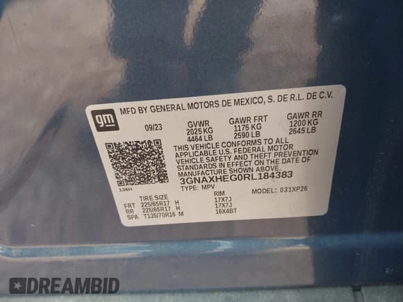 ✅ 2024 Chevrolet Equinox LS • VIN: 3GNAXHEG0RL184383 • Lot: 42473941. Listed on IAAI with 32,703 mi. Free auction sales archive from the USA and detailed vehicle history report at DreamBid. Image 9.