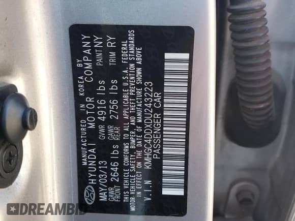 2013 Hyundai Genesis 3.8L z VIN KMHGC4DDXDU243223, wystawiony jako Copart lot #76933674 z przebiegiem 89 699 mil mil oraz Szkoda całkowita • Salvage title. Historia ofert i sprzedaży dostępna na DreamBid. Obrazek 13.