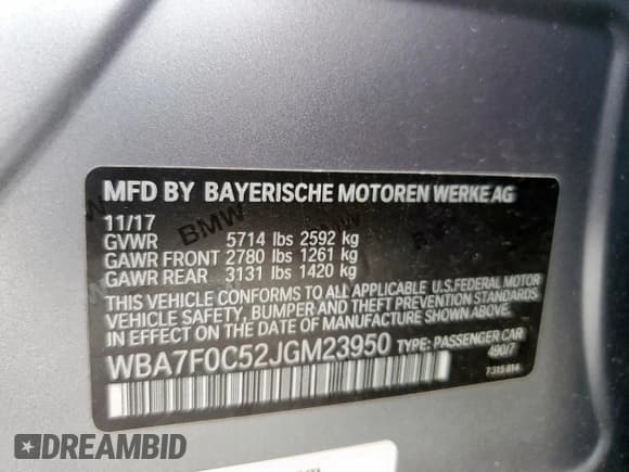 ✅ 2018 BMW 7 Series 750i • VIN: WBA7F0C52JGM23950 • Lot: 61341985. Listed on Copart with 70,268 mi. Free auction sales archive from the USA and detailed vehicle history report at DreamBid. Image 12.