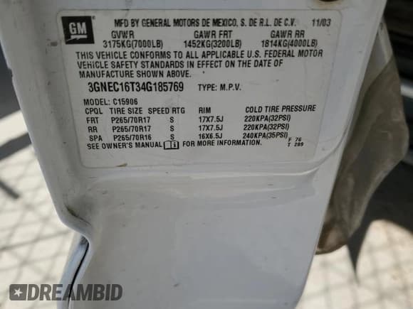 ✅ 2004 Chevrolet Suburban LT • VIN: 3GNEC16T34G185769 • Лот: 56181735. Опубликован ранее на Copart с пробегом 333 159 миль. Бесплатный доступ к архиву аукционных продаж из США и подробный отчёт об истории автомобиля на DreamBid. Изображение 13.