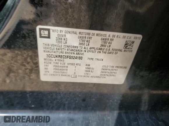 ✅ 2015 Chevrolet Silverado 1500 LT • VIN: 3GCUKREC6FG524180 • Lot: 92786825. Listed on Copart with 164,081 mi. Free auction sales archive from the USA and detailed vehicle history report at DreamBid. Image 12.