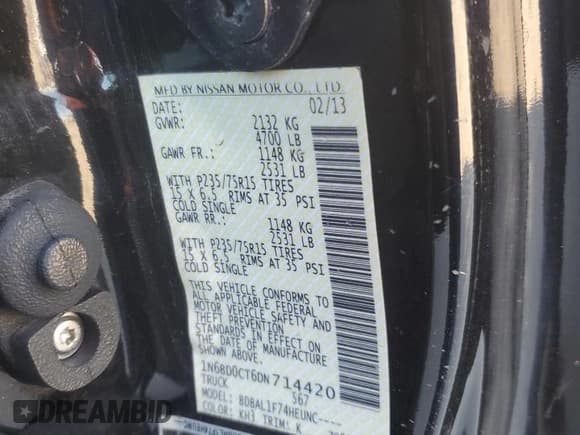 ✅ 2013 Nissan Frontier SV • VIN: 1N6BD0CT6DN714420 • Lot: 73330184. Listed on Copart with 98,794 mi. Free auction sales archive from the USA and detailed vehicle history report at DreamBid. Image 12.