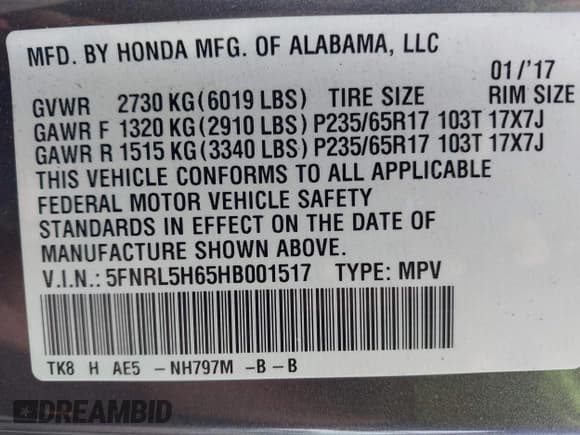 ✅ 2017 Honda Odyssey EX-L • VIN: 5FNRL5H65HB001517 • Лот: 42740047. Опубликован ранее на IAAI с пробегом 163 688 миль. Бесплатный доступ к архиву аукционных продаж из США и подробный отчёт об истории автомобиля на DreamBid. Изображение 9.