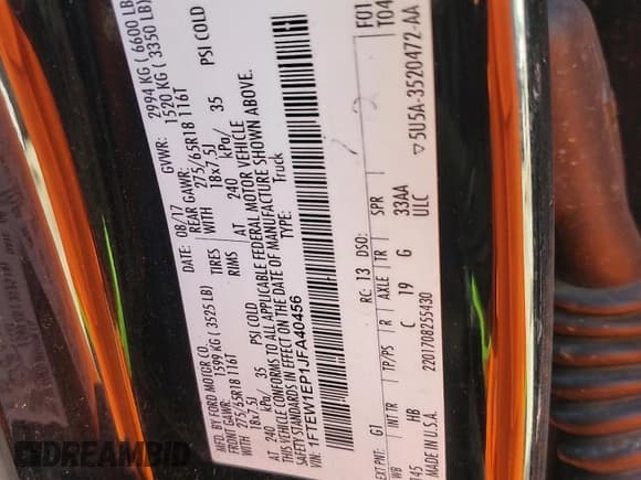 ✅ 2018 Ford F-150 XL • VIN: 1FTEW1EP1JFA40456 • Lot: 84769505. Listed on Copart with Not provided. Free auction sales archive from the USA and detailed vehicle history report at DreamBid. Image 12.