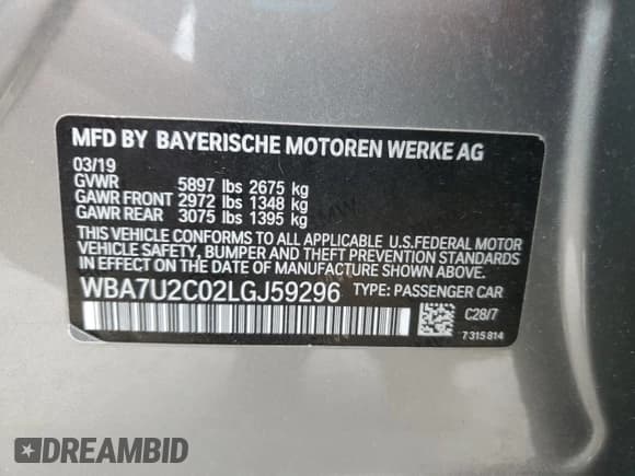 ✅ 2020 BMW 7 Series 750i xDrive • VIN: WBA7U2C02LGJ59296 • Лот: 58029085. Опубликован ранее на Copart с пробегом 116 522 миль. Бесплатный доступ к архиву аукционных продаж из США и подробный отчёт об истории автомобиля на DreamBid. Изображение 12.