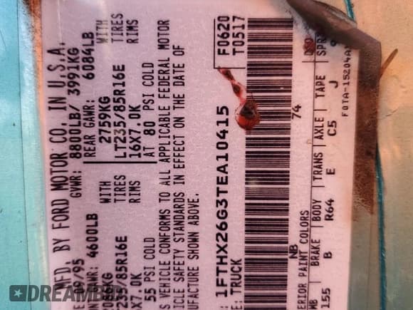 ✅ 1996 Ford F-250 • VIN: 1FTHX26G3TEA10415 • Lot: 41800945. Wystawiony na Copart z przebiegiem 100 278 mil. Bezpłatny archiwum sprzedaży aukcyjnych z USA i szczegółowy raport historii pojazdu na DreamBid. Zdjęcie 12.