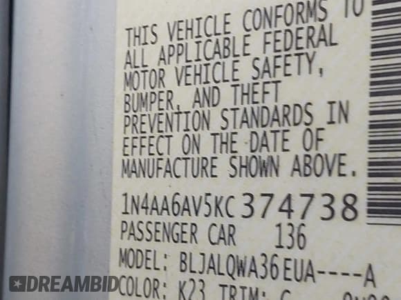 ✅ 2019 Nissan Maxima SL • VIN: 1N4AA6AV5KC374738 • Lot: 42442510. Wystawiony na IAAI z przebiegiem 104 456 mil. Bezpłatny archiwum sprzedaży aukcyjnych z USA i szczegółowy raport historii pojazdu na DreamBid. Zdjęcie 9.