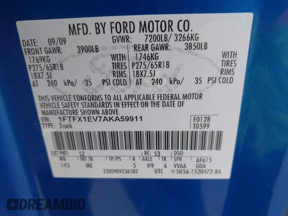 ✅ 2010 Ford F-150 XL • VIN: 1FTFX1EV7AKA59911 • Lot: 43394648. Listed on IAAI with 257,030 mi. Free auction sales archive from the USA and detailed vehicle history report at DreamBid. Image 9.