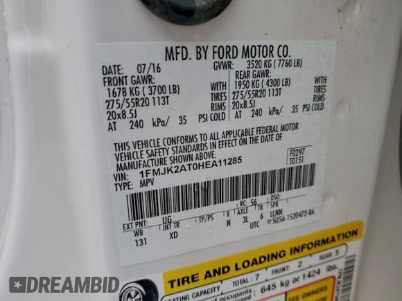 ✅ 2017 Ford Expedition Max Limited • VIN: 1FMJK2AT0HEA11285 • Lot: 95905415. Wystawiony na Copart z przebiegiem 111 277 mil. Bezpłatny archiwum sprzedaży aukcyjnych z USA i szczegółowy raport historii pojazdu na DreamBid. Zdjęcie 13.