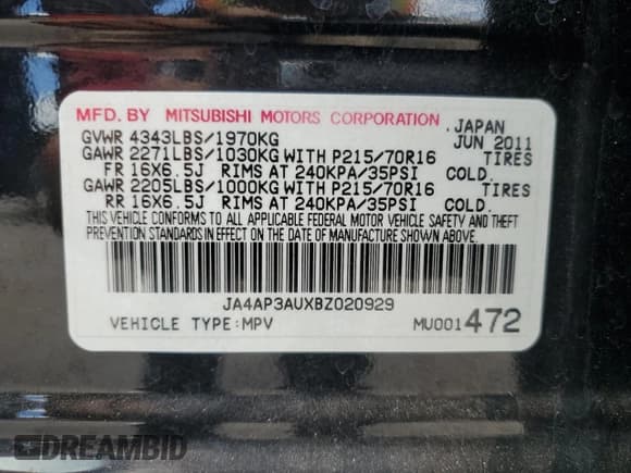 ✅ 2011 Mitsubishi Outlander ES • VIN: JA4AP3AUXBZ020929 • Lot: 64867665. Wystawiony na Copart z przebiegiem 157 176 mil. Bezpłatny archiwum sprzedaży aukcyjnych z USA i szczegółowy raport historii pojazdu na DreamBid. Zdjęcie 13.