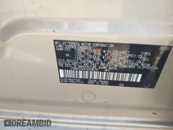 ✅ 2007 Toyota RAV4 • VIN: JTMZK33VX76008575 • Lot: 43083063. Listed on IAAI with 309,284 mi. Free auction sales archive from the USA and detailed vehicle history report at DreamBid. Image 9.