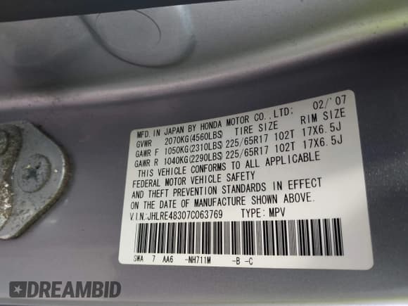 ✅ 2007 Honda CR-V LX • VIN: JHLRE48307C063769 • Lot: 43471507. Wystawiony na IAAI z przebiegiem 153 857 mil. Bezpłatny archiwum sprzedaży aukcyjnych z USA i szczegółowy raport historii pojazdu na DreamBid. Zdjęcie 9.