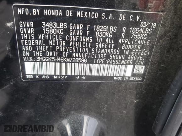 ✅ 2019 Honda Fit LX • VIN: 3HGGK5H46KM728596 • Lot: 92275465. Listed on Copart with 100,375 mi. Free auction sales archive from the USA and detailed vehicle history report at DreamBid. Image 12.