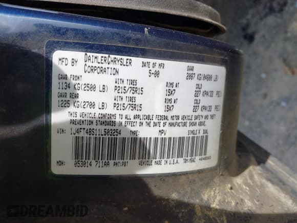 ✅ 2001 Jeep Cherokee Sport • VIN: 1J4FT48S11L503254 • Лот: 42806280. Опубликован ранее на IAAI с пробегом Не указан. Бесплатный доступ к архиву аукционных продаж из США и подробный отчёт об истории автомобиля на DreamBid. Изображение 9.