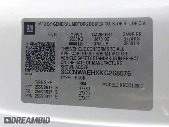 ✅ 2019 Chevrolet Silverado 1500 Work Truck • VIN: 3GCNWAEHXKG268576 • Lot: 41688465. Wystawiony na IAAI z przebiegiem 97 187 mil. Bezpłatny archiwum sprzedaży aukcyjnych z USA i szczegółowy raport historii pojazdu na DreamBid. Zdjęcie 9.