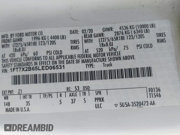 ✅ 2020 Ford F-250 XL • VIN: 1FT7X2B65LED06531 • Lot: 42731563. Wystawiony na IAAI z przebiegiem 33 613 mil. Bezpłatny archiwum sprzedaży aukcyjnych z USA i szczegółowy raport historii pojazdu na DreamBid. Zdjęcie 9.