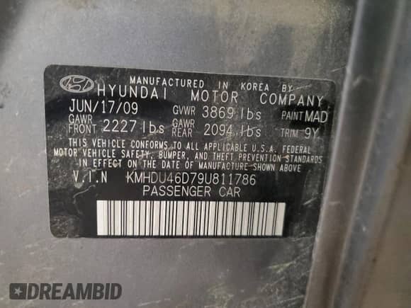 ✅ 2009 Hyundai Elantra SE • VIN: KMHDU46D79U811786 • Lot: 62991165. Wystawiony na Copart z przebiegiem 263 920 mil mil. Skorzystaj z bezpłatnego archiwum sprzedaży aukcyjnych z USA i zobacz szczegółowy raport historii pojazdu na DreamBid. Zdjęcie 12.