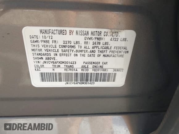 ✅ 2013 Infiniti G37 Journey • VIN: JN1CV6APXDM301423 • Lot: 43394315. Listed on IAAI with Not provided. Free auction sales archive from the USA and detailed vehicle history report at DreamBid. Image 9.