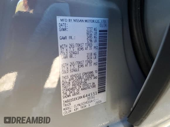 ✅ 2024 Nissan Frontier Pro-4X • VIN: 1N6ED1EK1RN644551 • Lot: 86550755. Wystawiony na Copart z przebiegiem 19 431 mil. Bezpłatny archiwum sprzedaży aukcyjnych z USA i szczegółowy raport historii pojazdu na DreamBid. Zdjęcie 12.