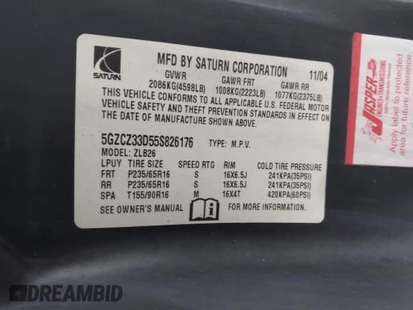 ✅ 2005 Saturn VUE • VIN: 5GZCZ33D55S826176 • Lot: 41482162. Wystawiony na IAAI z przebiegiem 107 276 mil. Bezpłatny archiwum sprzedaży aukcyjnych z USA i szczegółowy raport historii pojazdu na DreamBid. Zdjęcie 9.