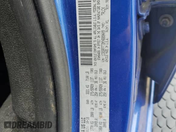 2019 Ram 1500 Big Horn with VIN 1C6SRFFT2KN689409, listed as a Copart auction lot 63072805 with 84,958 mi miles and Non repairable. Bid and sale history available at DreamBid. Image 12.