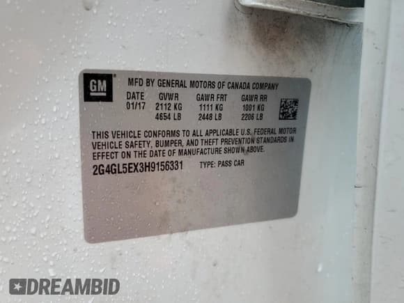 ✅ 2017 Buick Regal Sport Touring • VIN: 2G4GL5EX3H9156331 • Lot: 88941035. Listed on Copart with Not provided. Free auction sales archive from the USA and detailed vehicle history report at DreamBid. Image 15.