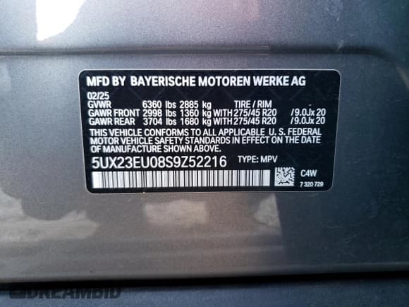 ✅ 2025 BMW X5 xDrive40i • VIN: 5UX23EU08S9Z52216 • Lot: 93233955. Listed on Copart with 20,852 mi. Free auction sales archive from the USA and detailed vehicle history report at DreamBid. Image 14.