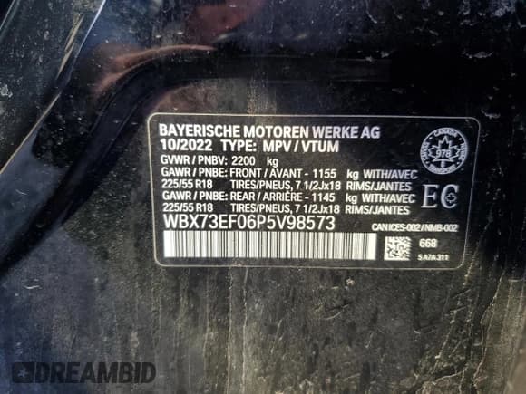 ✅ 2023 BMW X1 xDrive28i • VIN: WBX73EF06P5V98573 • Лот: 87374115. Опубликован ранее на Copart с пробегом Не указан. Бесплатный доступ к архиву аукционных продаж из США и подробный отчёт об истории автомобиля на DreamBid. Изображение 12.