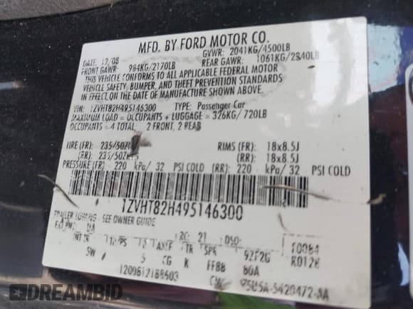 ✅ 2009 Ford Mustang GT • VIN: 1ZVHT82H495146300 • Лот: 42603951. Опубликован ранее на IAAI с пробегом 185 265 миль. Бесплатный доступ к архиву аукционных продаж из США и подробный отчёт об истории автомобиля на DreamBid. Изображение 9.